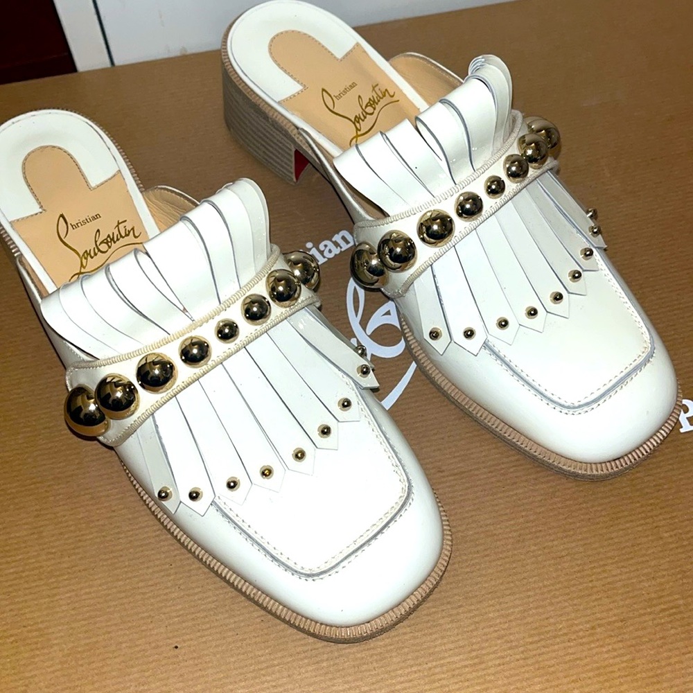 Christian Louboutin white patent mula size 36.5